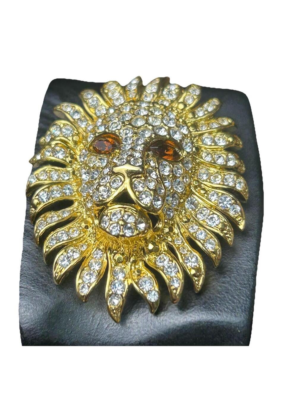 Vintage KJL Kenneth J Lane Gold Plated Pave Rhinestone Lion Pin Jewelry Pendant